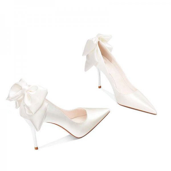 Pointed Toe Stiletto Evening Dress Shoes Bow High Heels