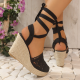 Women's Straw Woven Wedge High Heels Lace Lace-up Sandals