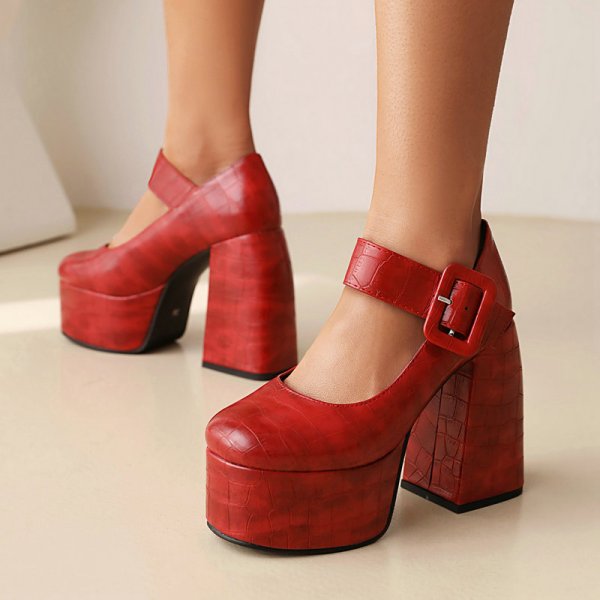 Hot Girl Thick Bottom Sweet Cool Mary Jane Shoes Square Toe Waterproof Platform Thick Heel High Heels