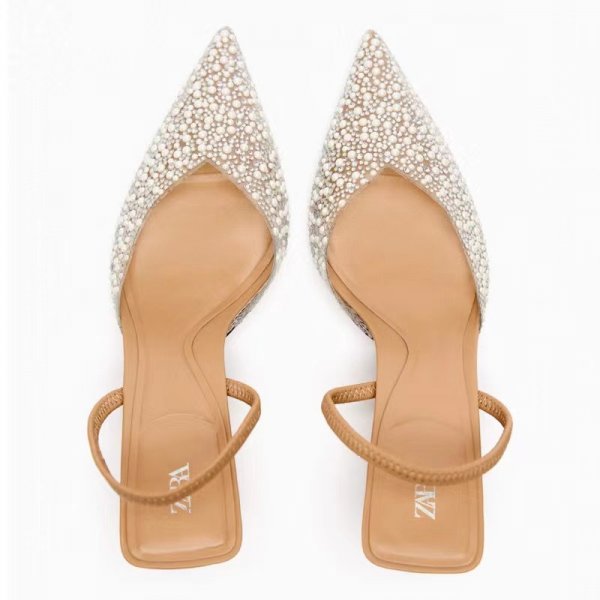 Women's Pointed Toe Rhinestone Pearl Shallow Gas High Heels