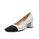 Classic Style Chunky Genuine Leather Pumps Temperament Color Matching Low-cut Mid Heel High Heels