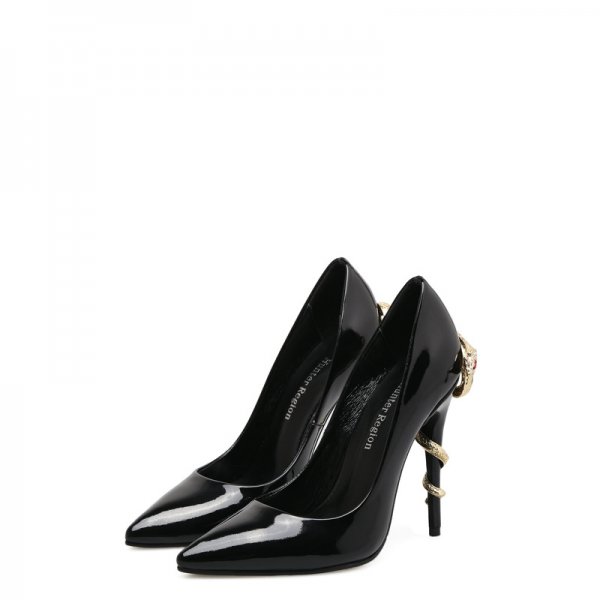 Cobra Heel Pointed Low-cut Patent Leather High Heels