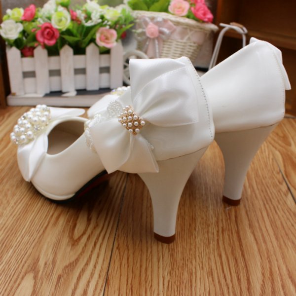 Fashion Simple Bridal Shoes Bow High Heels