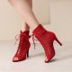 Stylish Peep Toe Hollow Mesh Cross Lace-up Buckle Dance High Heels