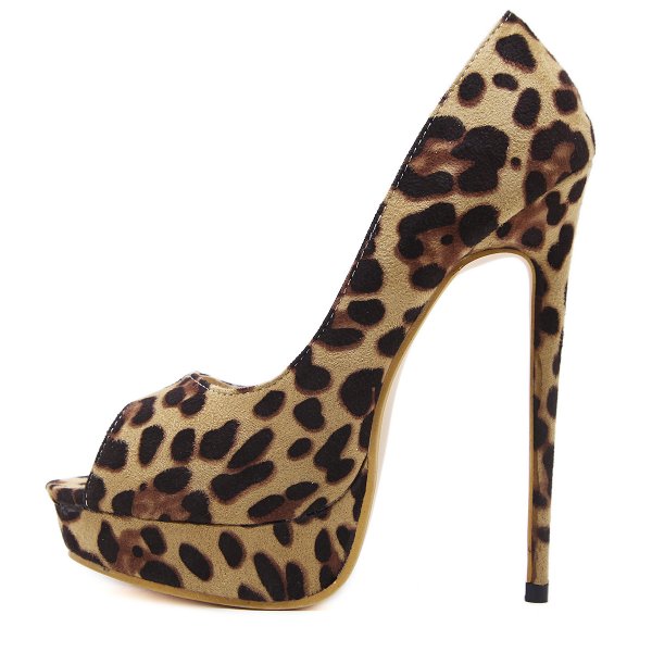 Leopard Print Fish Beak High Heels